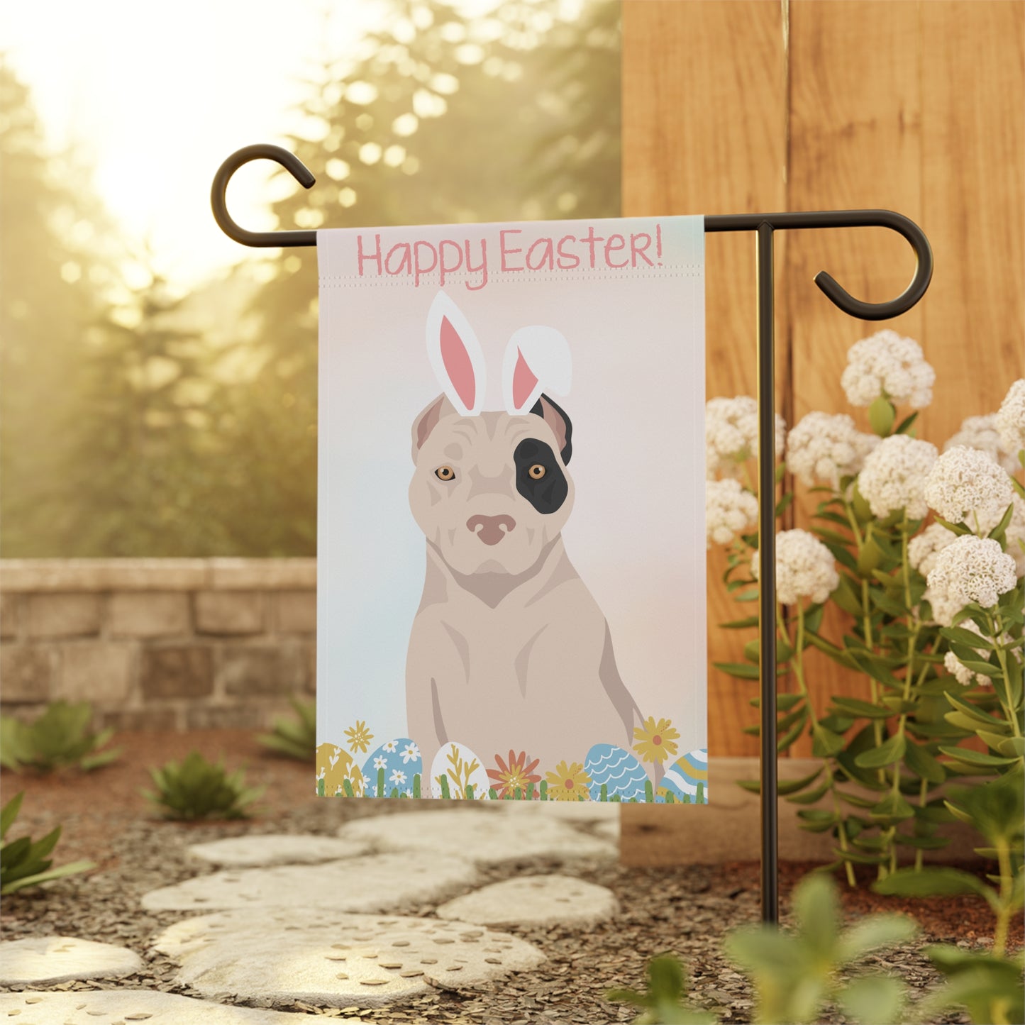 American Pitbull Terrier Dog Happy Easter Garden Flag