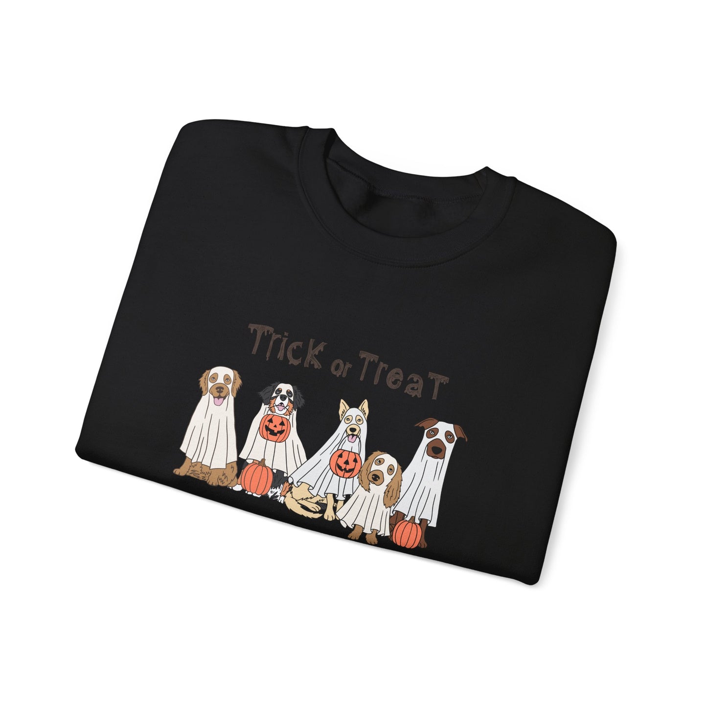 Trick or Treat Dog Ghost Fall Halloween Unisex Heavy Blend Crewneck Sweatshirt