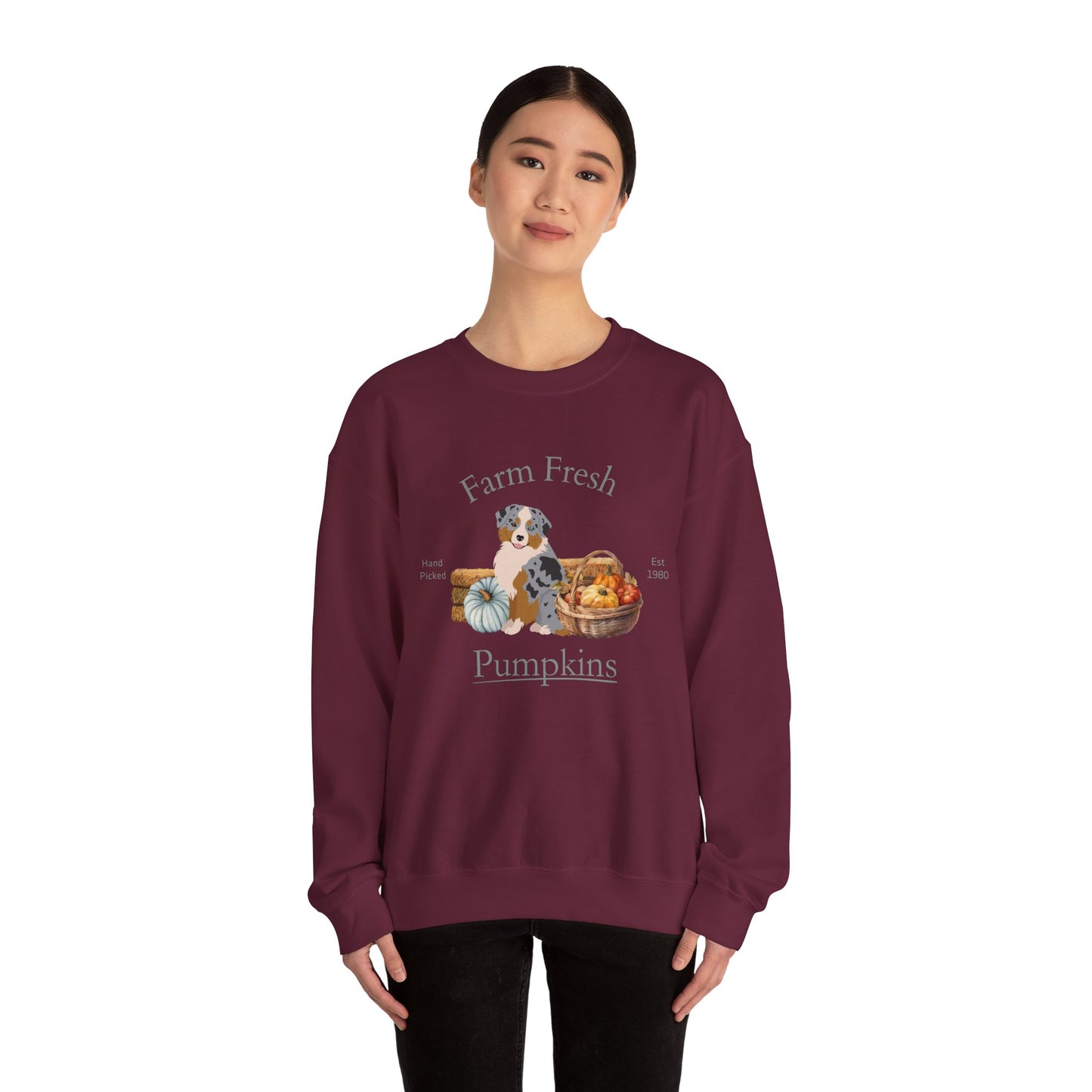 Miniature American Shepherd Dog Fall Farm Fresh Unisex Heavy Blend Crewneck Sweatshirt