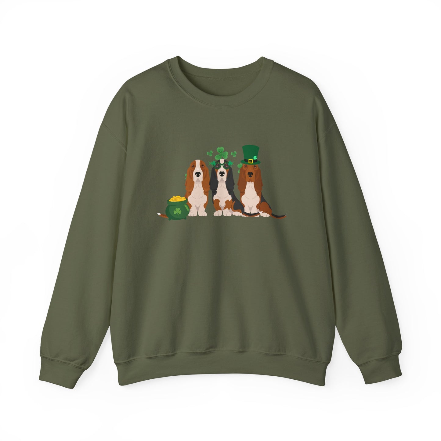 Basset Hound Dog St Patricks Day Unisex Heavy Blend Crewneck Sweatshirt, St Pattys day, Cute Dog Mom Gift