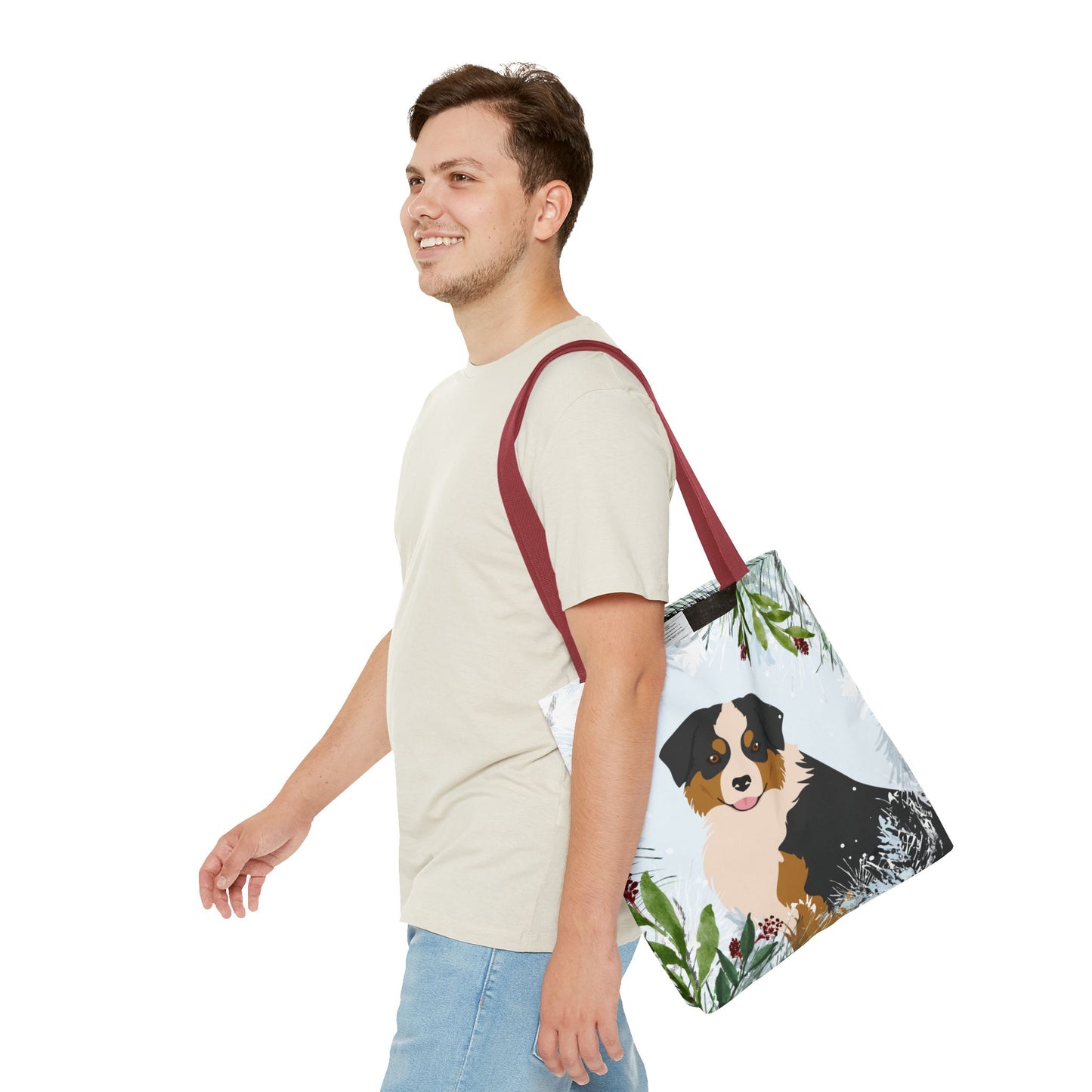 Miniature American Shepherd Dog Christmas Holiday Tote Bag 16x16