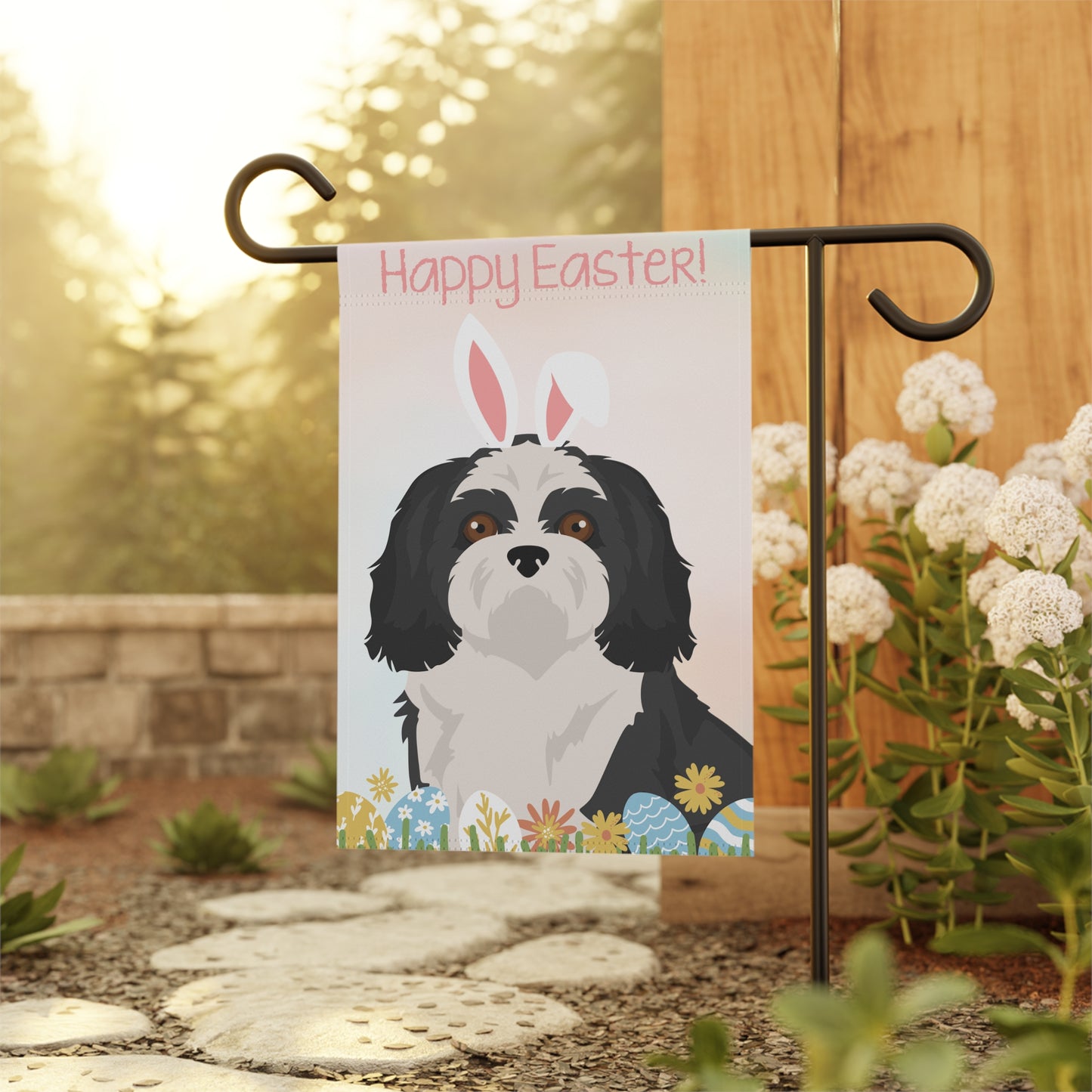 Shih Tzu Dog Happy Easter Garden Flag