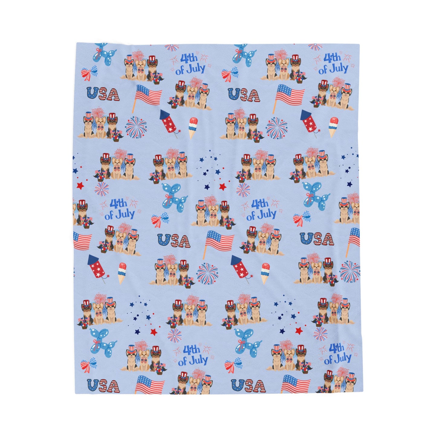Chihuahua Dog 4th of July Velveteen Plush Blanket. Holiday Blanket. USA