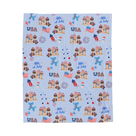 Chihuahua Dog 4th of July Velveteen Plush Blanket. Holiday Blanket. USA