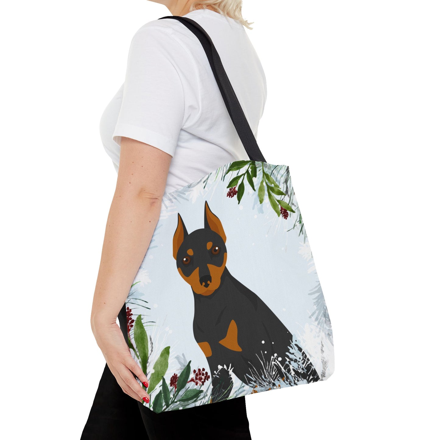 Miniature Pinscher Dog Christmas Holiday Tote Bag 16x16