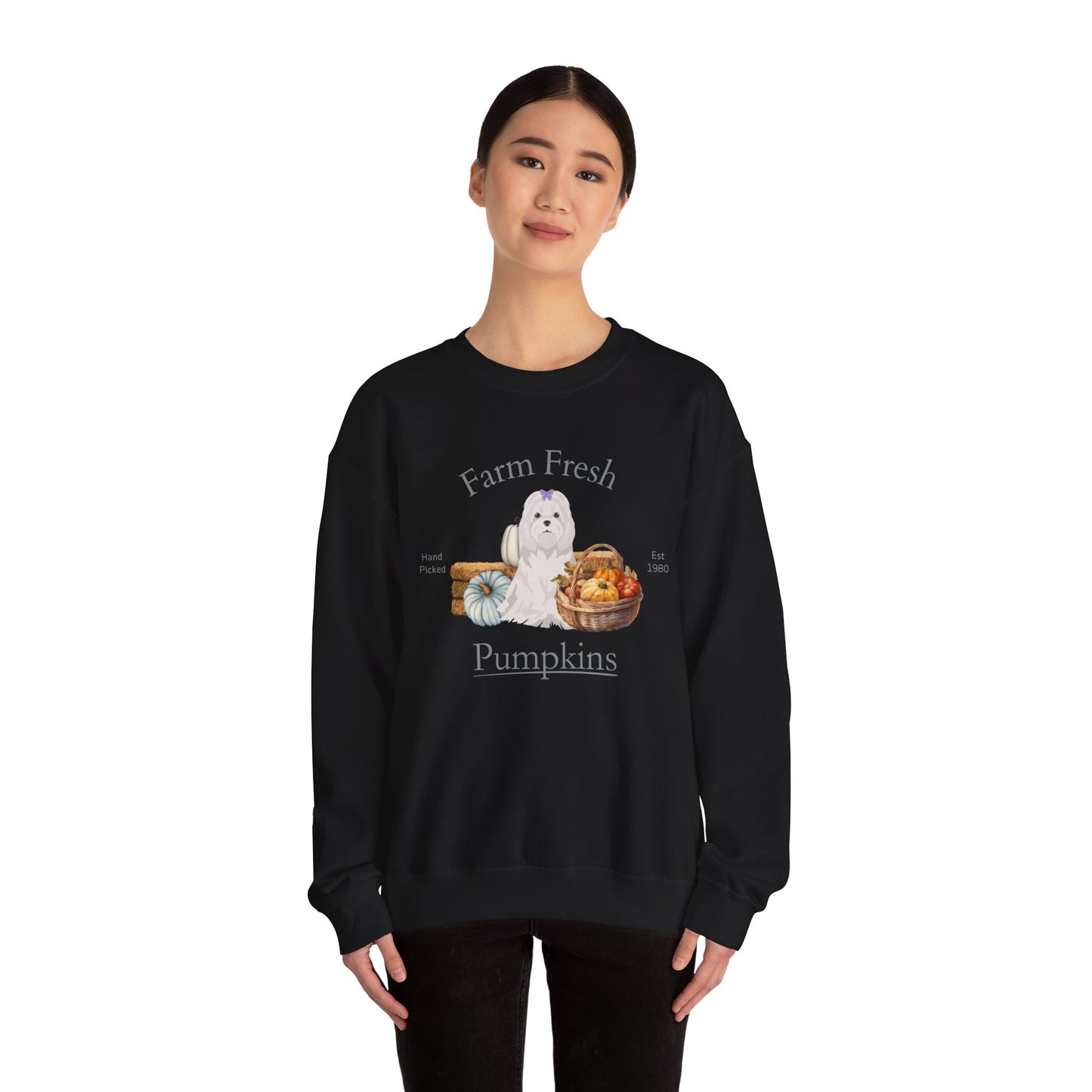 Maltese Dog Fall Farm Fresh Unisex Heavy Blend Crewneck Sweatshirt
