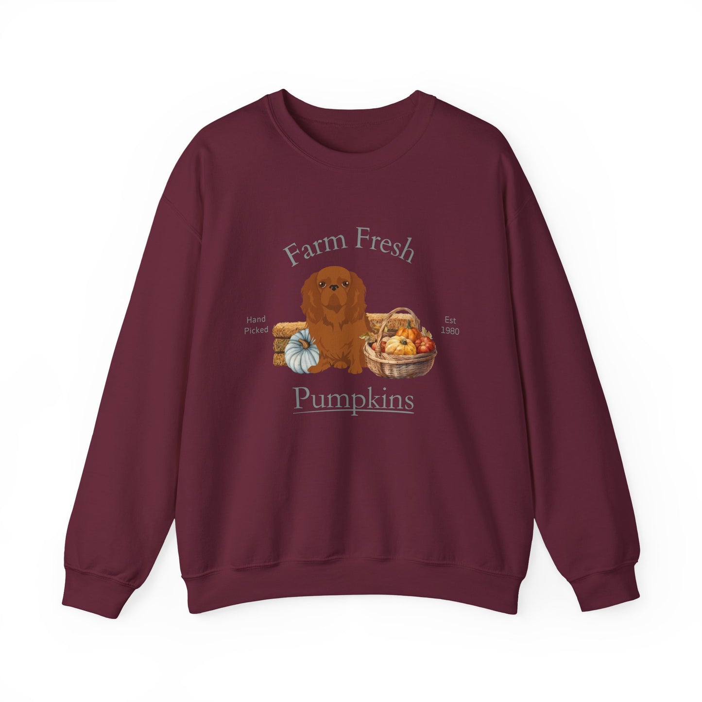 English Toy Spaniel Dog Fall Farm Fresh Unisex Heavy Blend Crewneck Sweatshirt