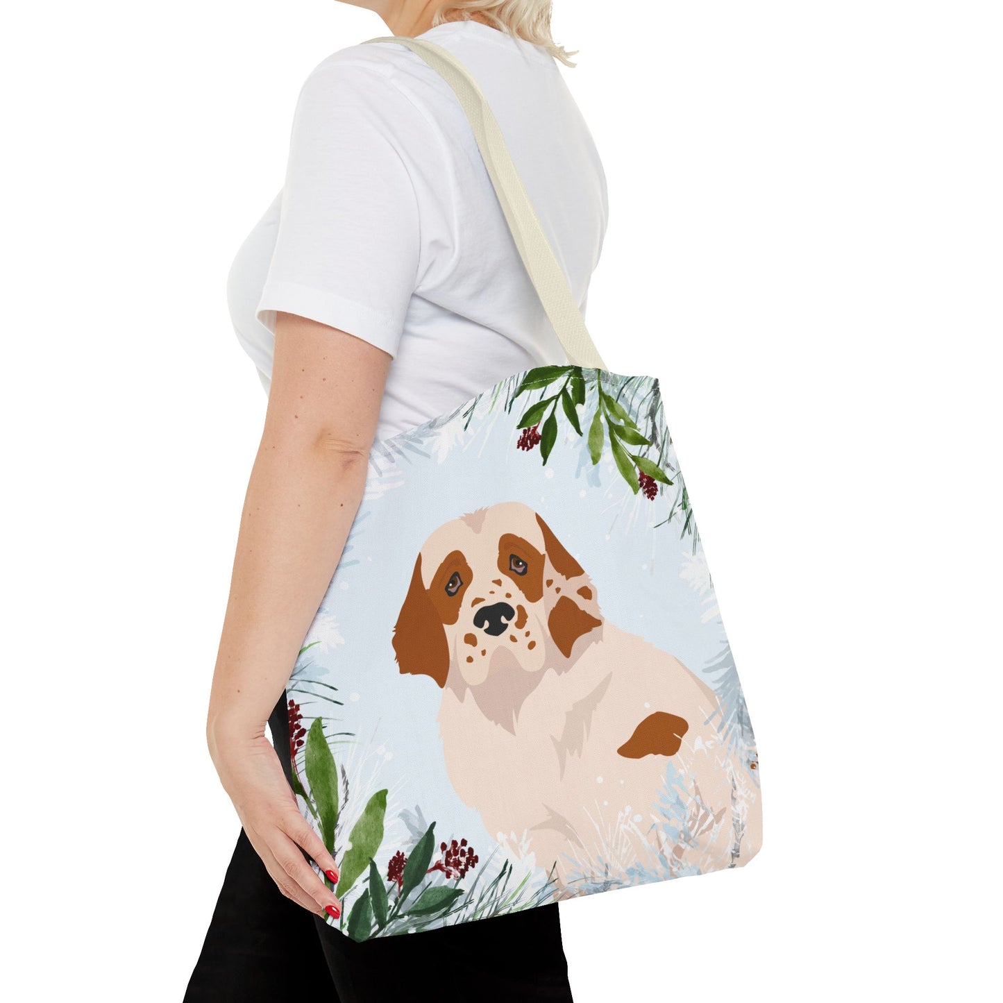 Clumber Spaniel Dog Christmas Holiday Tote Bag 16x16