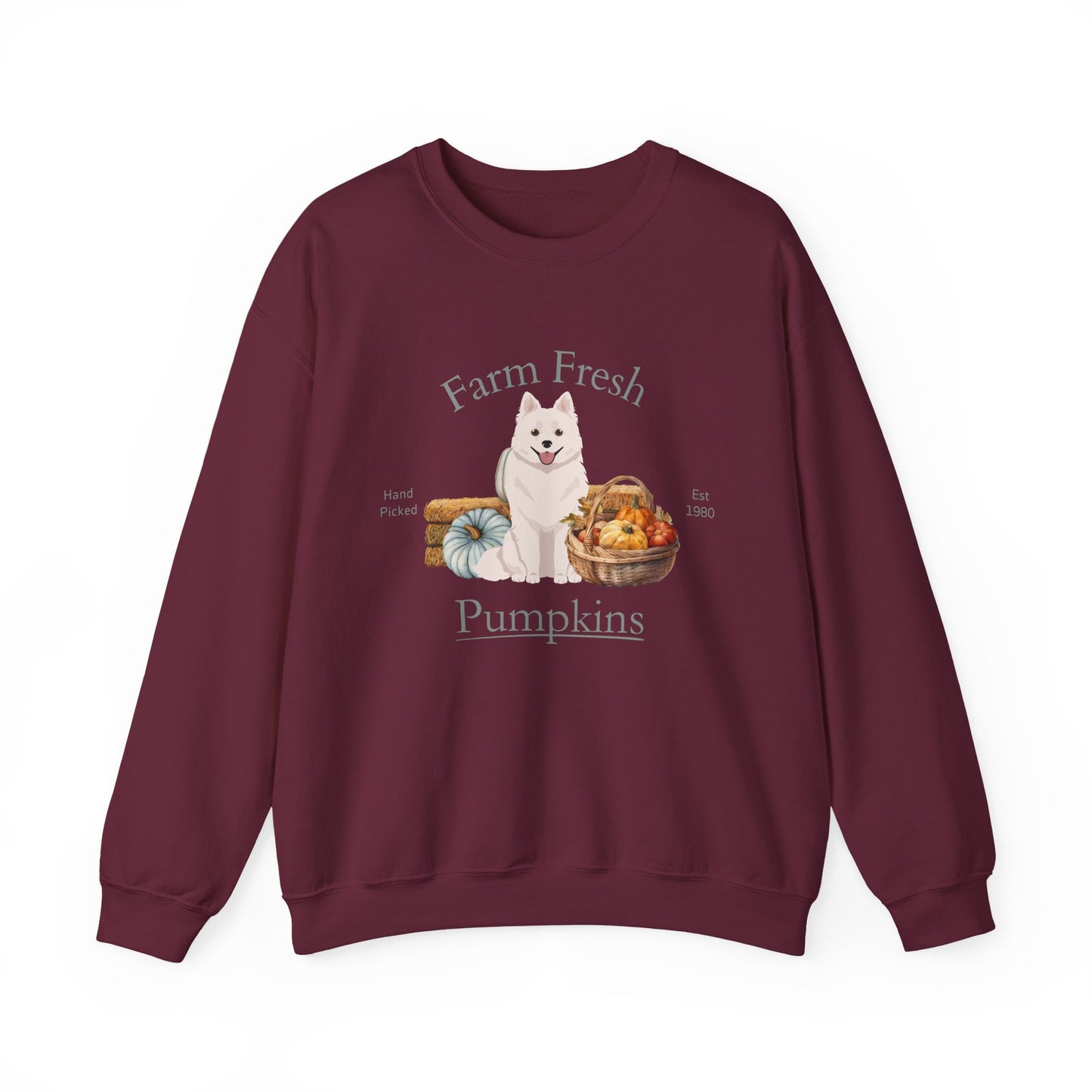 American Eskimo Dog Dog Fall Farm Fresh Unisex Heavy Blend Crewneck Sweatshirt
