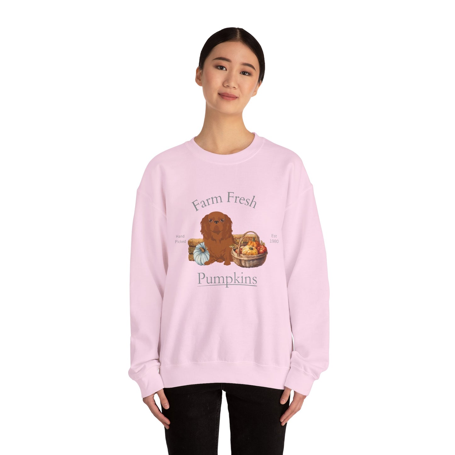 English Toy Spaniel Dog Fall Farm Fresh Unisex Heavy Blend Crewneck Sweatshirt