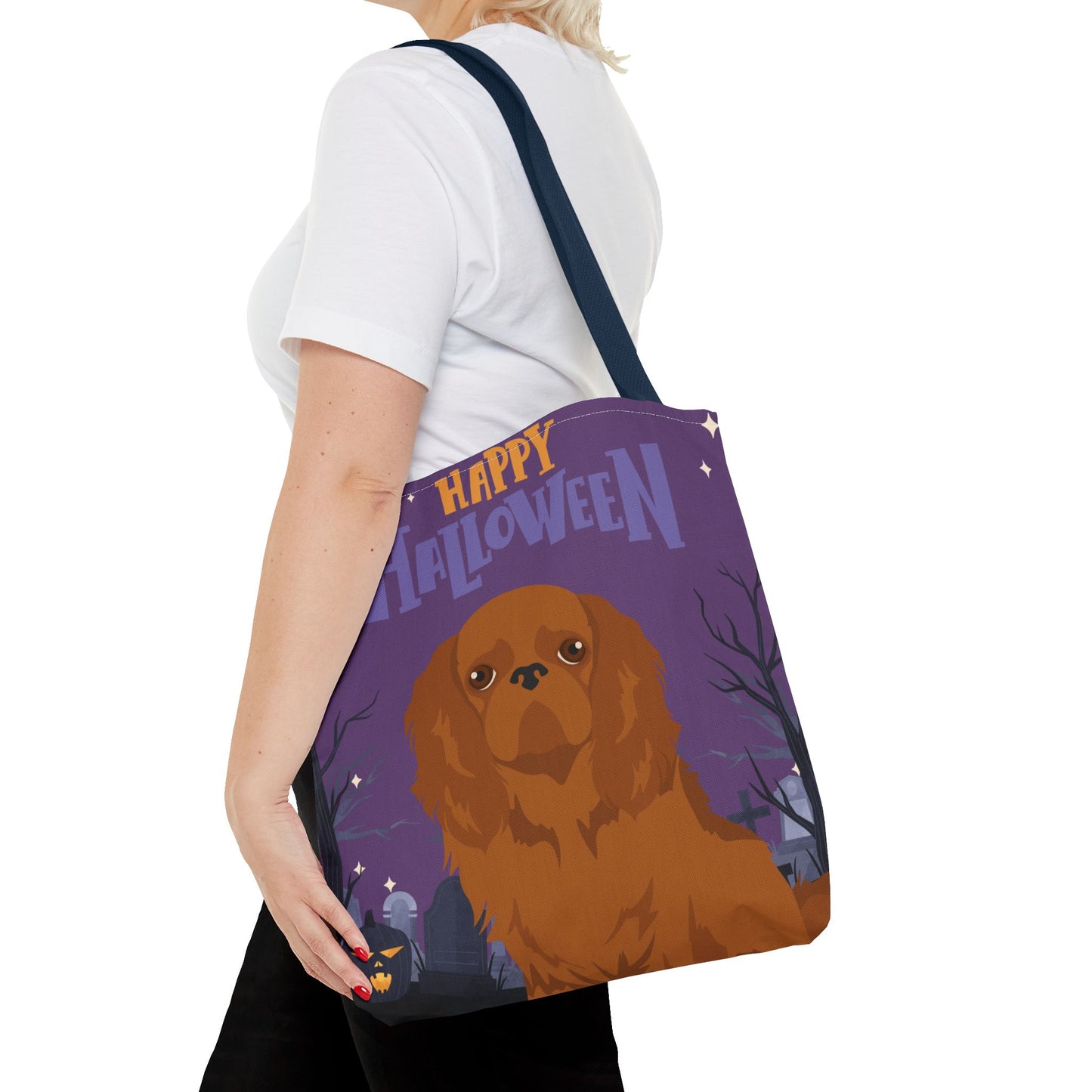 English Toy Spaniel Dog Happy Halloween Tote Bag 16x16