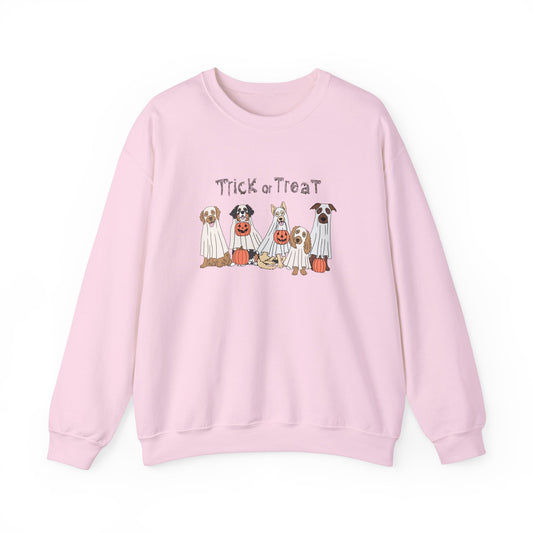 Trick or Treat Dog Ghost Fall Halloween Unisex Heavy Blend Crewneck Sweatshirt