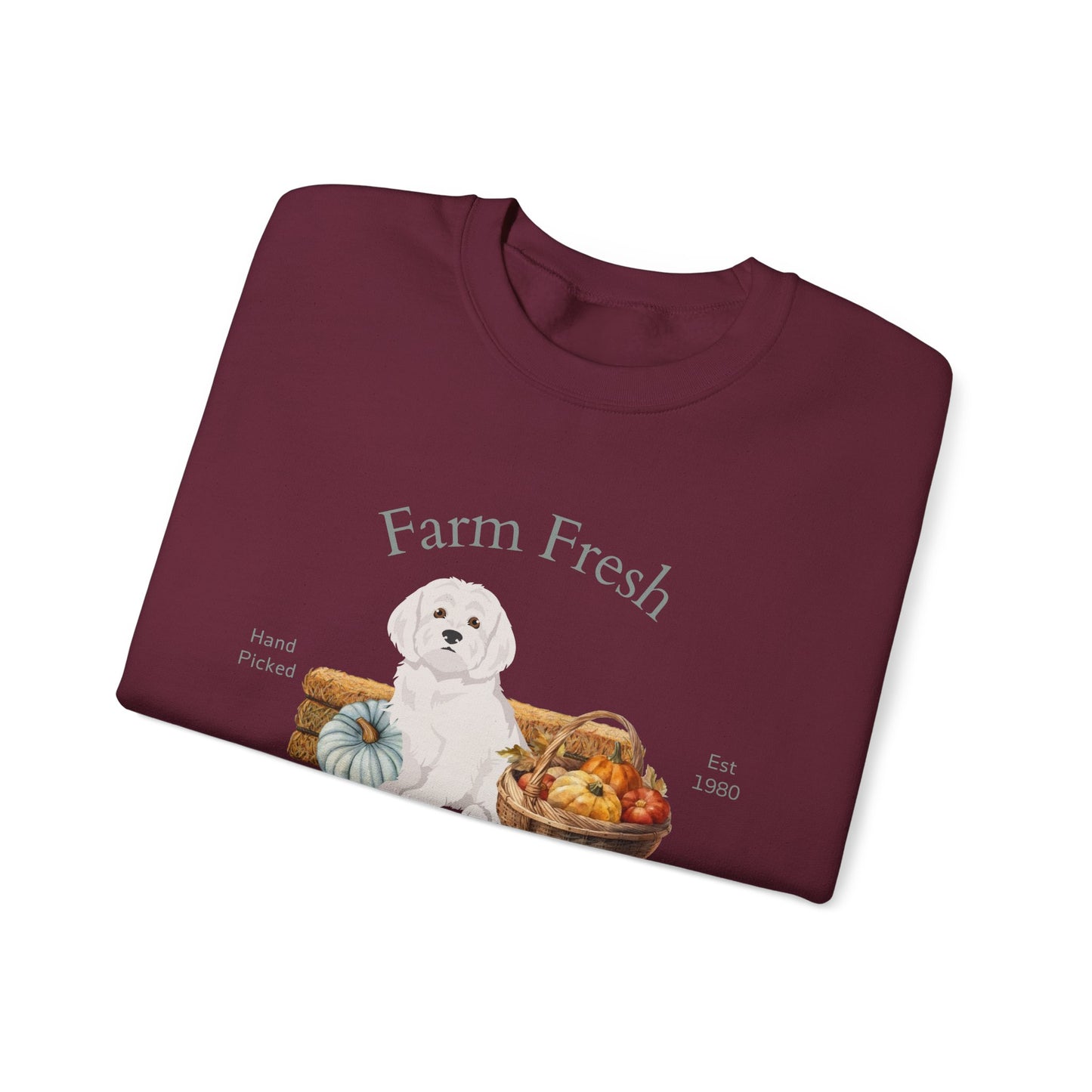 Maltese Dog Fall Farm Fresh Unisex Heavy Blend Crewneck Sweatshirt