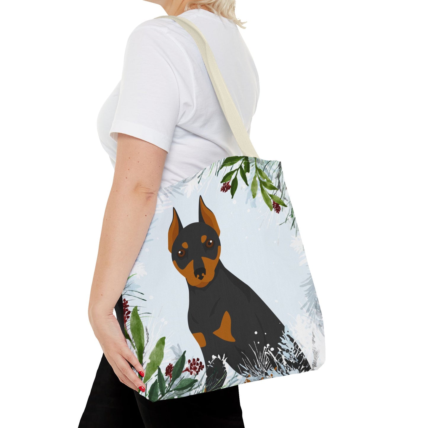 Miniature Pinscher Dog Christmas Holiday Tote Bag 16x16