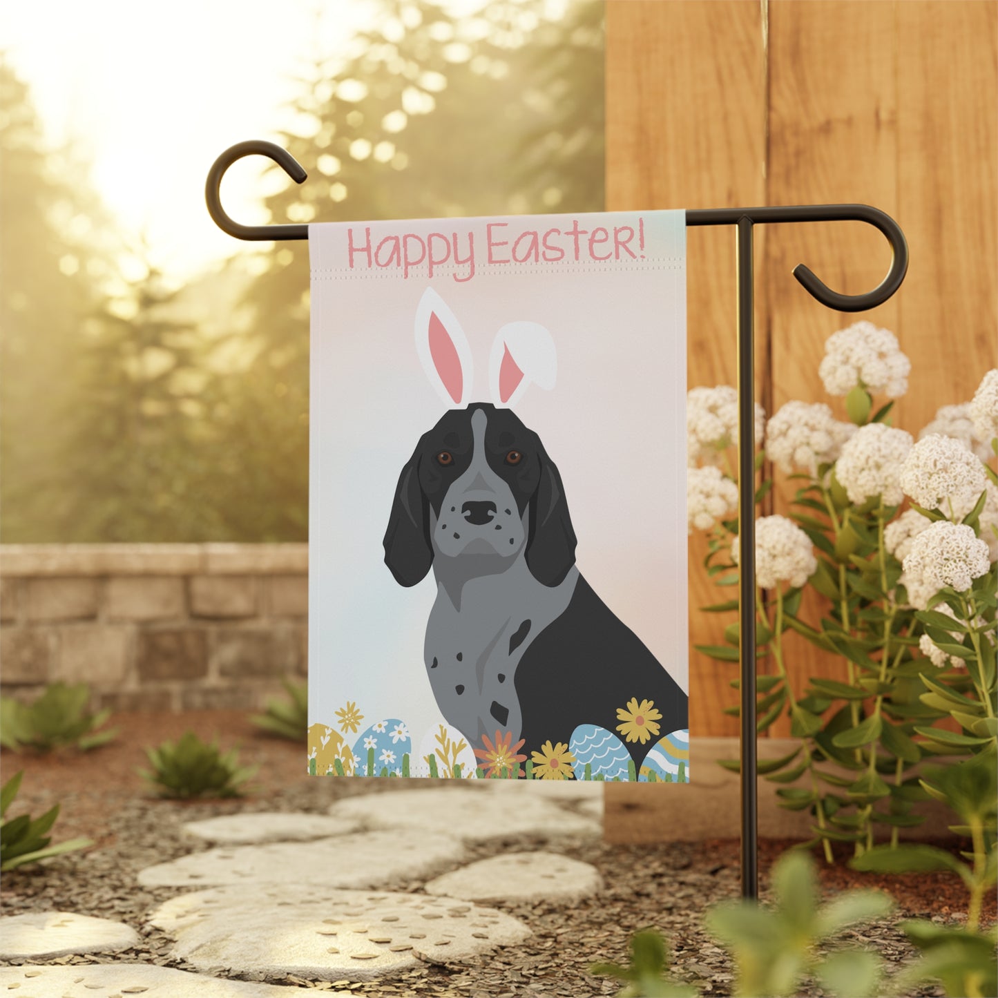 American English Coonhound Dog Happy Easter Garden Flag