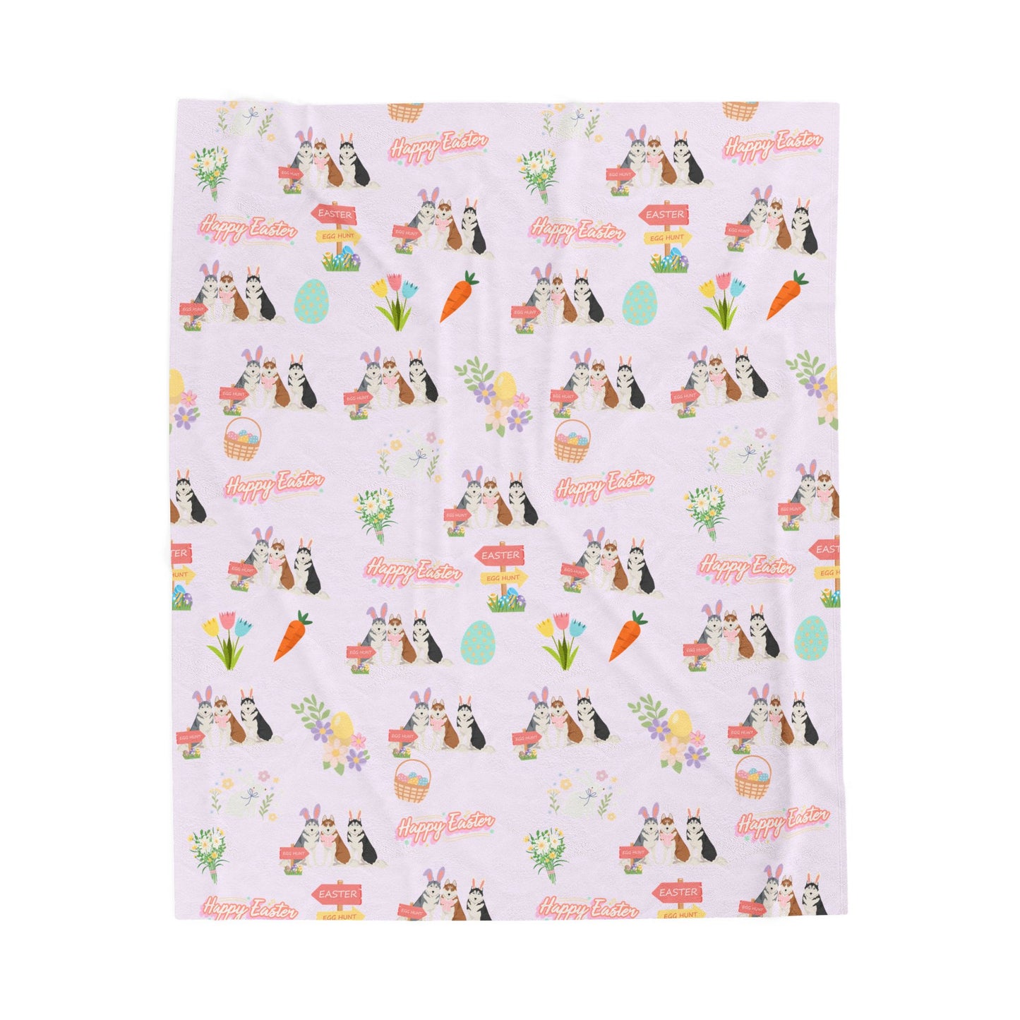 Siberian Husky Dog Easter Velveteen Plush Blanket