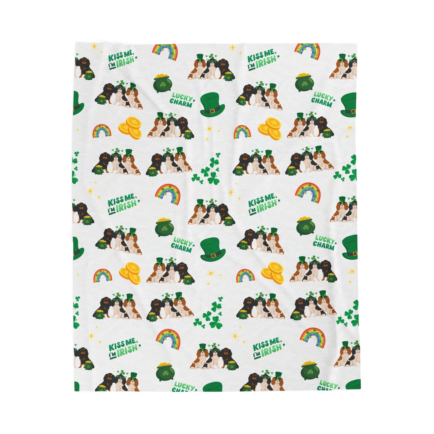 Cavalier Kings Charles Spaniel Dog St Patrick’s Day Velveteen Plush Blanket
