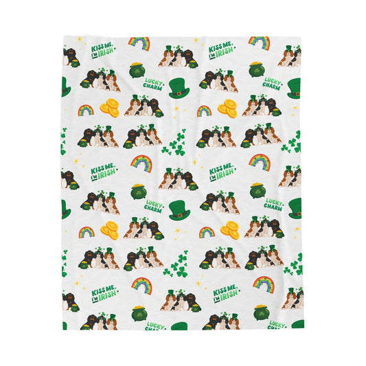 Cavalier Kings Charles Spaniel Dog St Patrick’s Day Velveteen Plush Blanket