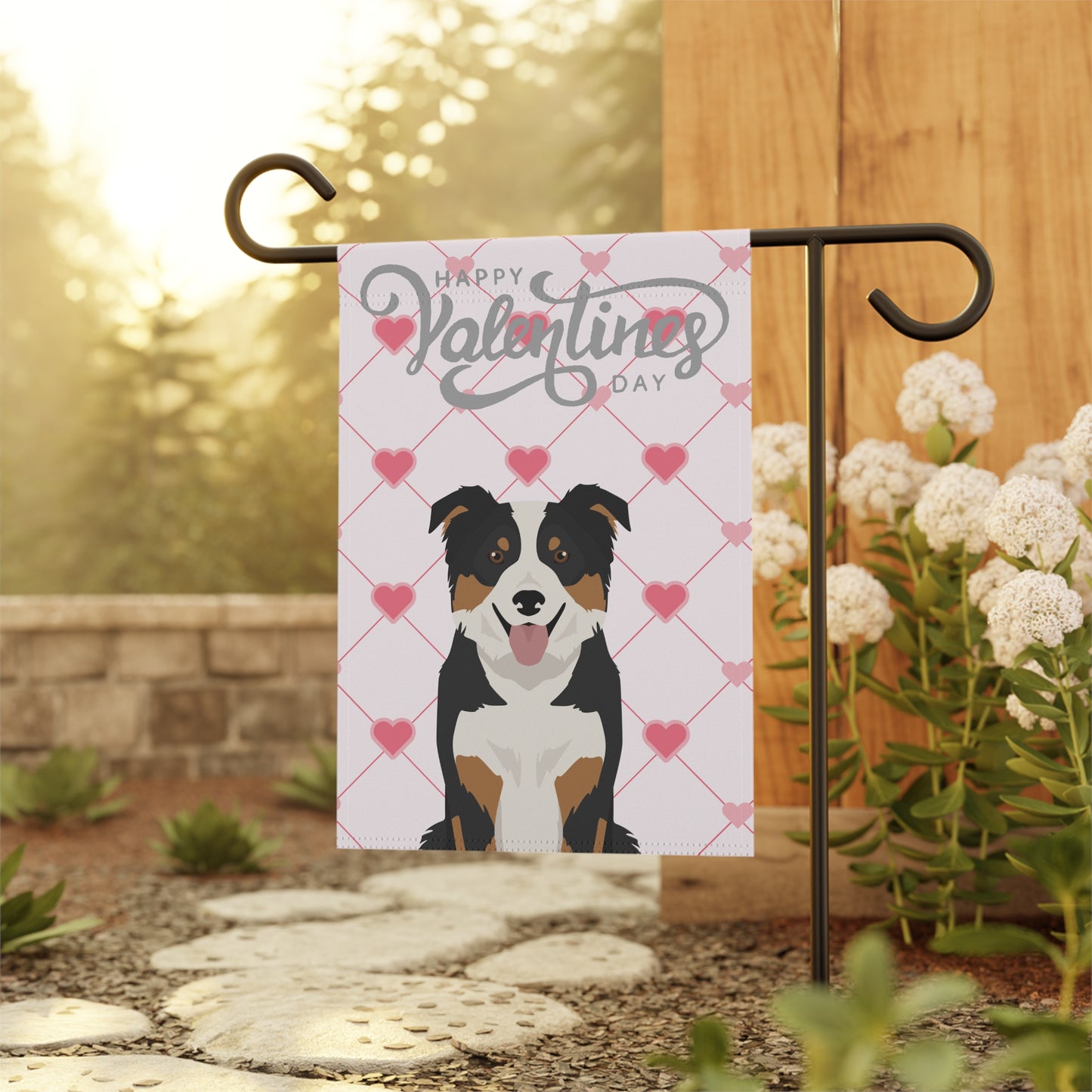 Border Collie Dog Valentines Day Garden Flag