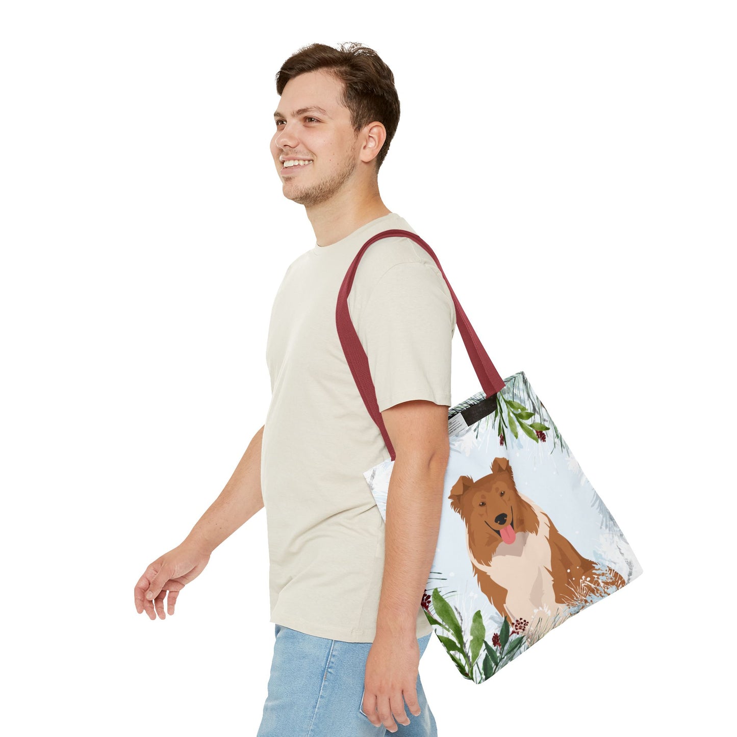 Collie Dog Christmas Holiday Tote Bag 16x16