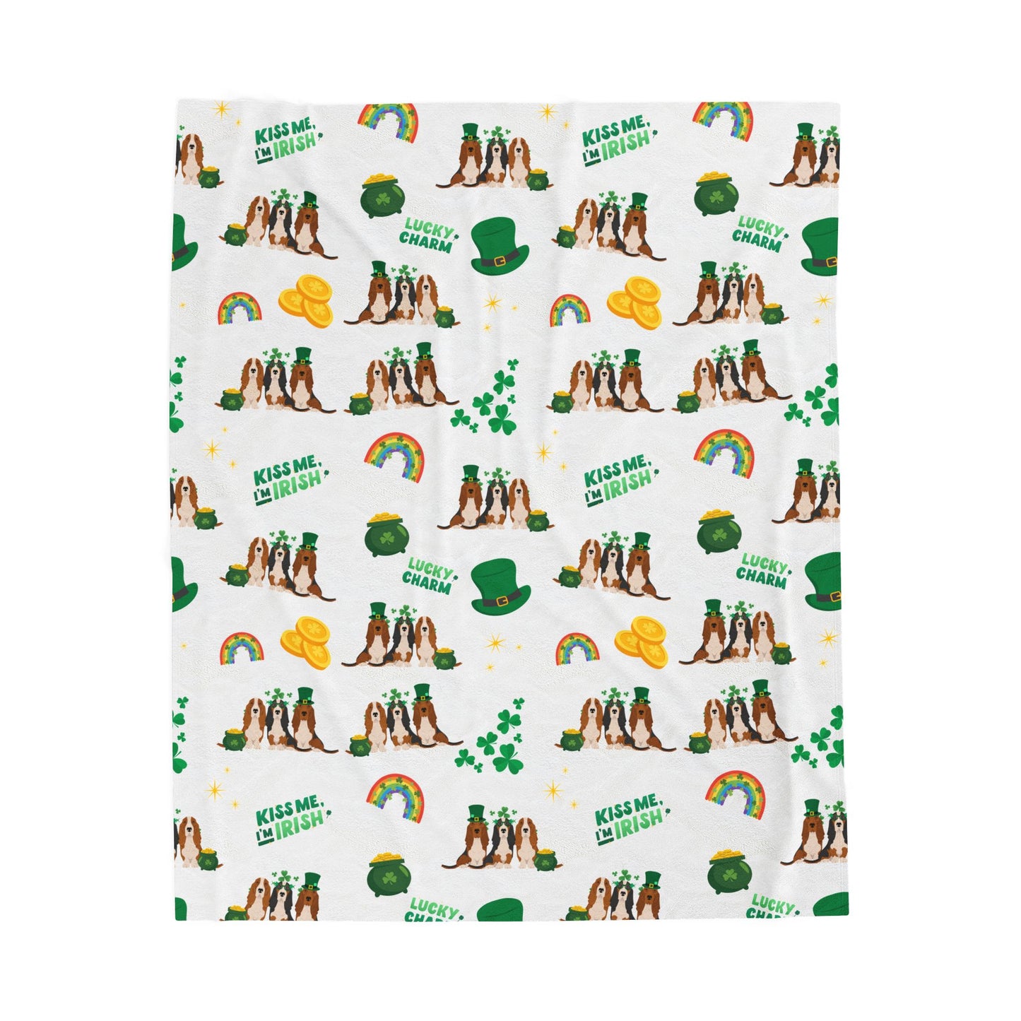 Basset Hound Dog St Patrick’s Day Velveteen Plush Blanket