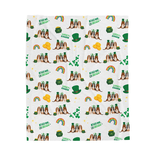 Basset Hound Dog St Patrick’s Day Velveteen Plush Blanket