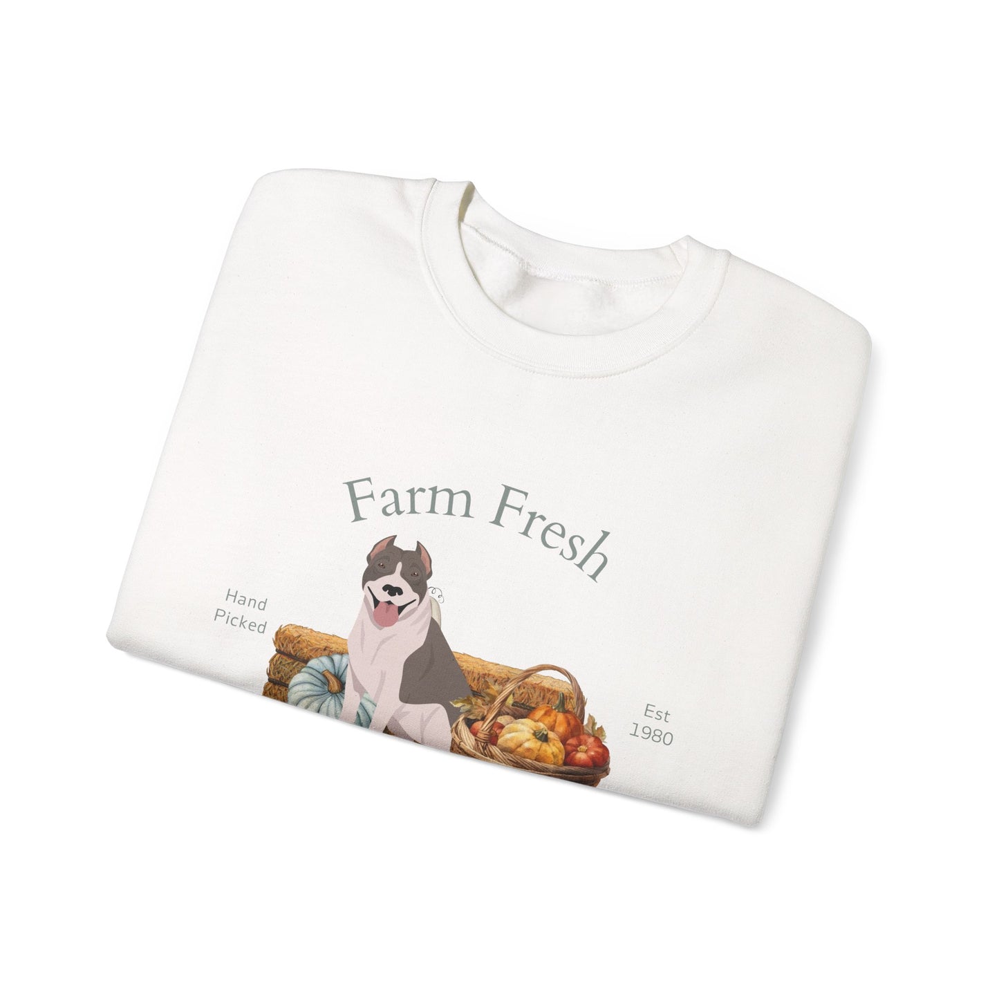 Pit Bull Terrier Dog Fall Farm Fresh Unisex Heavy Blend Crewneck Sweatshirt