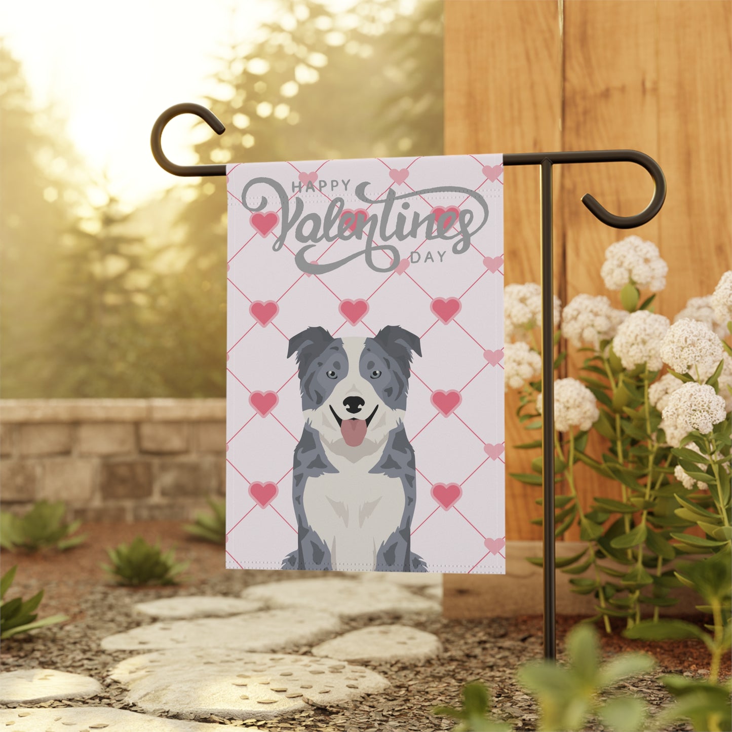 Border Collie Dog Valentines Day Garden Flag