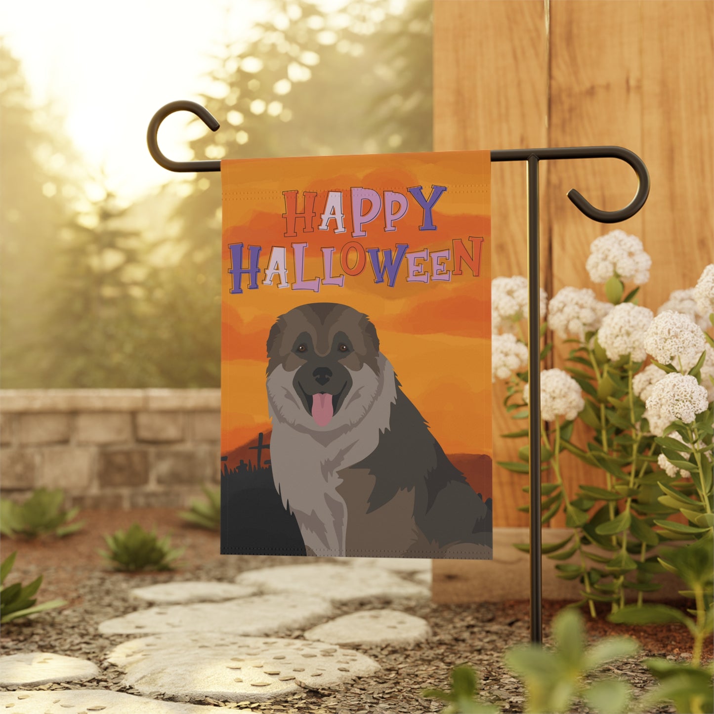 Caucasian Shepherd Dog Halloween Garden Flag