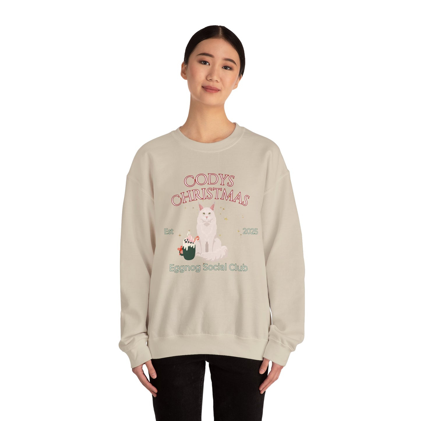 Maine Coon Cat Christmas Social Club Unisex Heavy Blend Crewneck Sweatshirt Custom Name