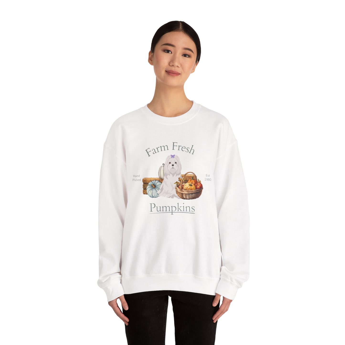 Maltese Dog Fall Farm Fresh Unisex Heavy Blend Crewneck Sweatshirt