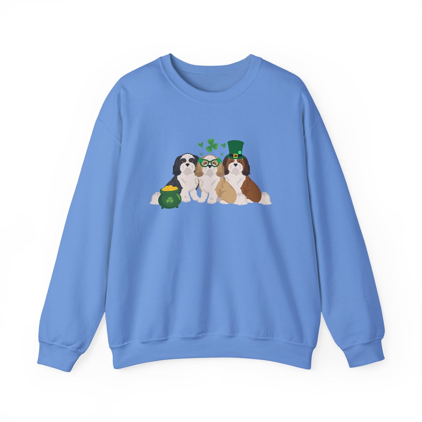 Shih Tzu Dog St Patricks Day Unisex Heavy Blend Crewneck Sweatshirt, St Pattys day, Cute Dog Mom Gift