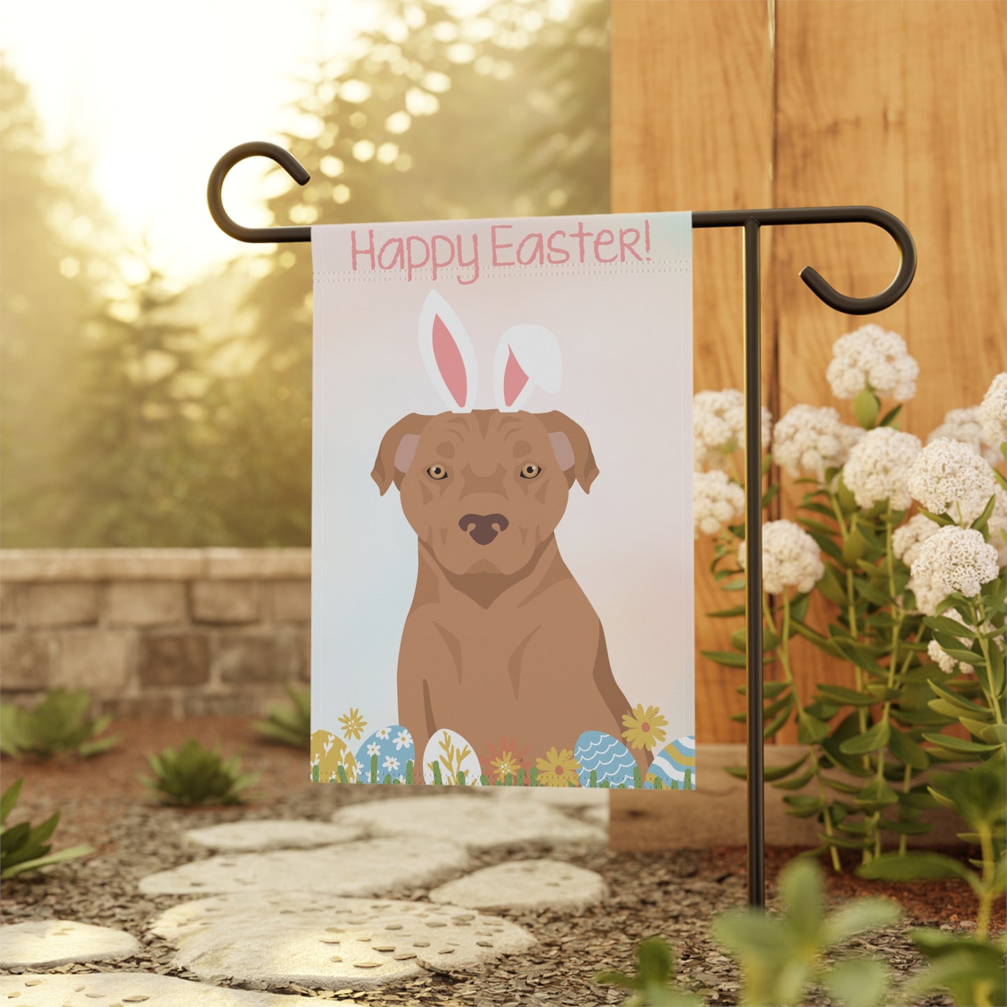 American Staffordshire Bull Terrier Dog Happy Easter Garden Flag