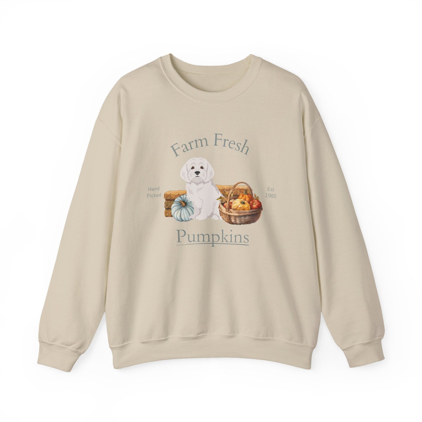 Maltese Dog Fall Farm Fresh Unisex Heavy Blend Crewneck Sweatshirt