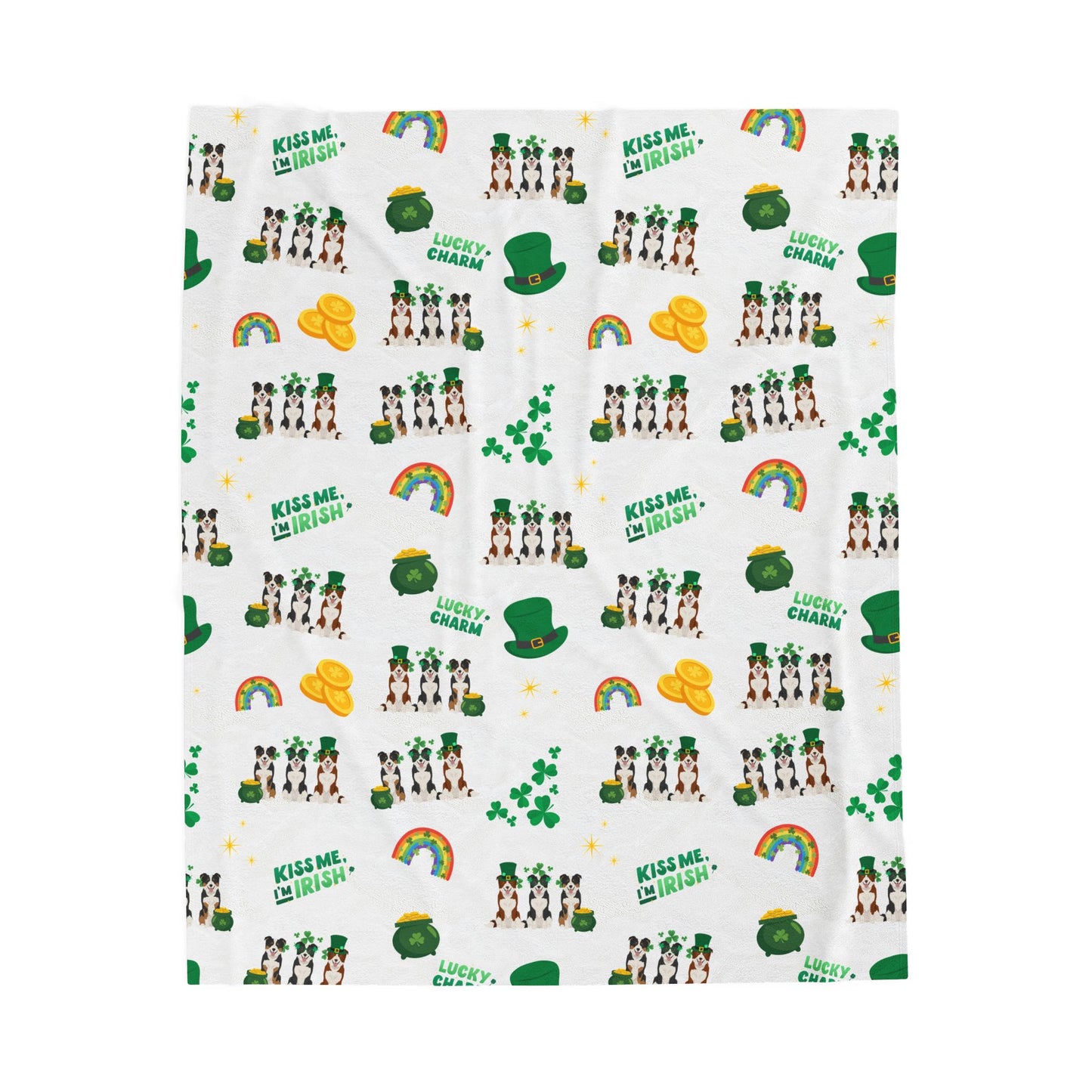 Border Collie Dog St Patrick’s Day Velveteen Plush Blanket