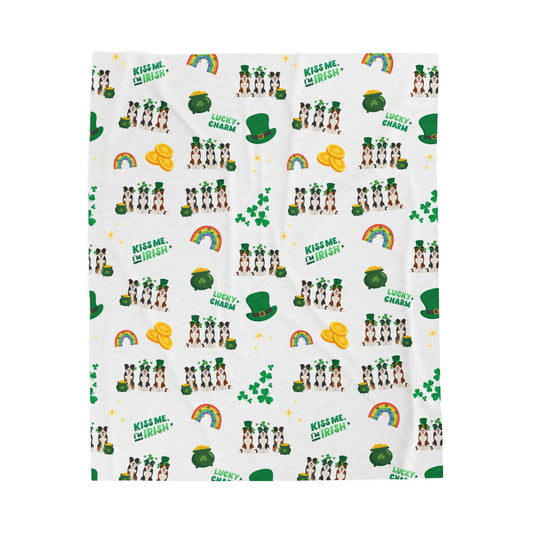 Border Collie Dog St Patrick’s Day Velveteen Plush Blanket