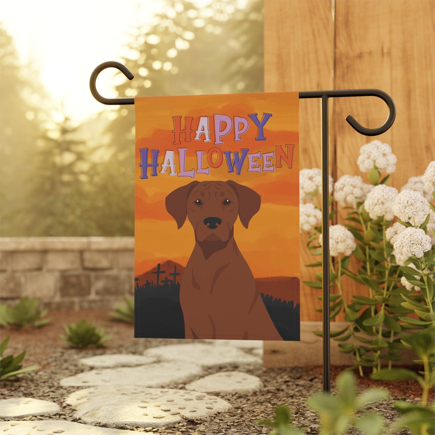 Rhodesian Ridgeback Dog Halloween Garden Flag