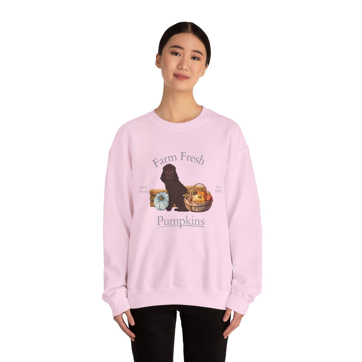 Irish Water Spaniel Dog Fall Farm Fresh Unisex Heavy Blend Crewneck Sweatshirt