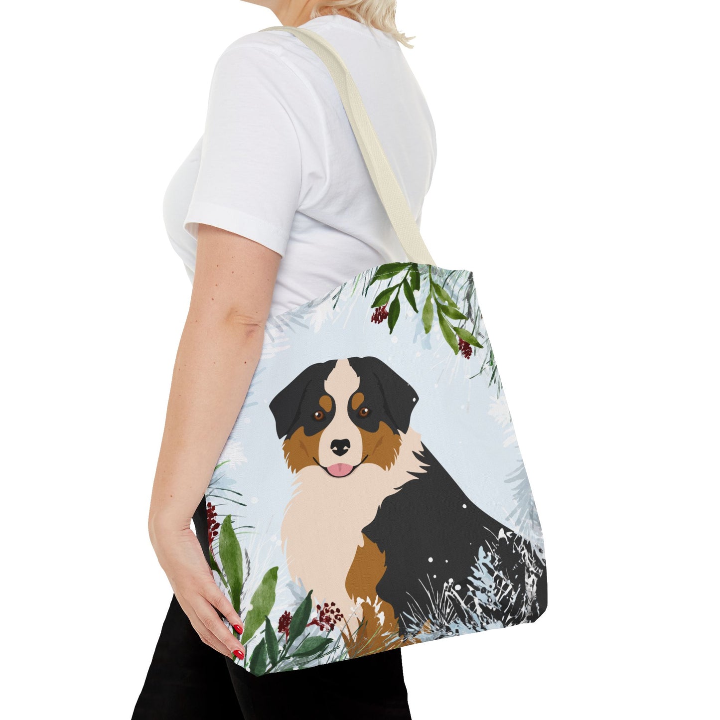 Miniature American Shepherd Dog Christmas Holiday Tote Bag 16x16