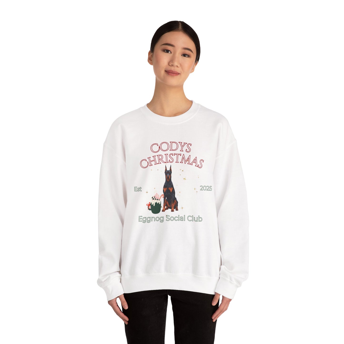 Doberman Pinscher Dog Christmas Social Club Unisex Heavy Blend Crewneck Sweatshirt Custom Name