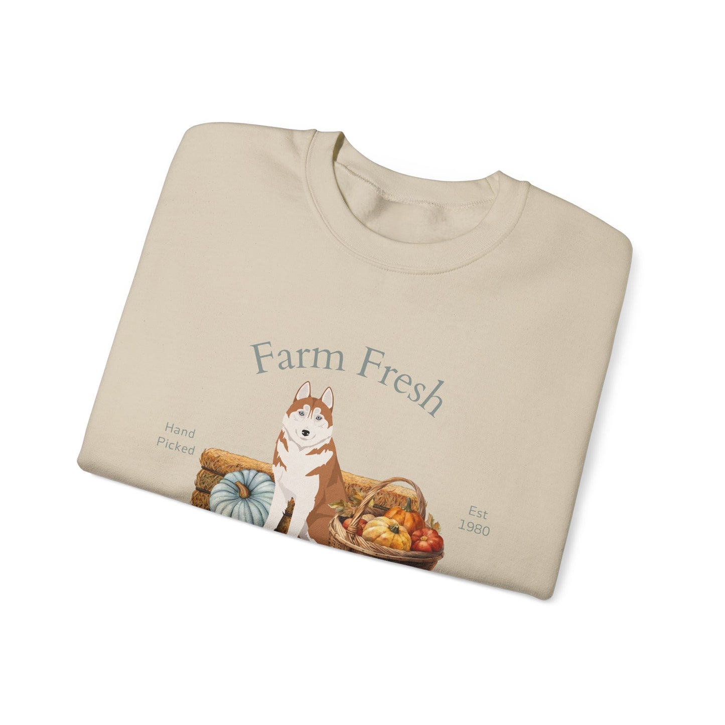 Siberian Husky Dog Fall Farm Fresh Unisex Heavy Blend Crewneck Sweatshirt