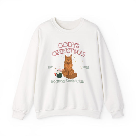 Maine Coon Cat Christmas Social Club Unisex Heavy Blend Crewneck Sweatshirt Custom Name