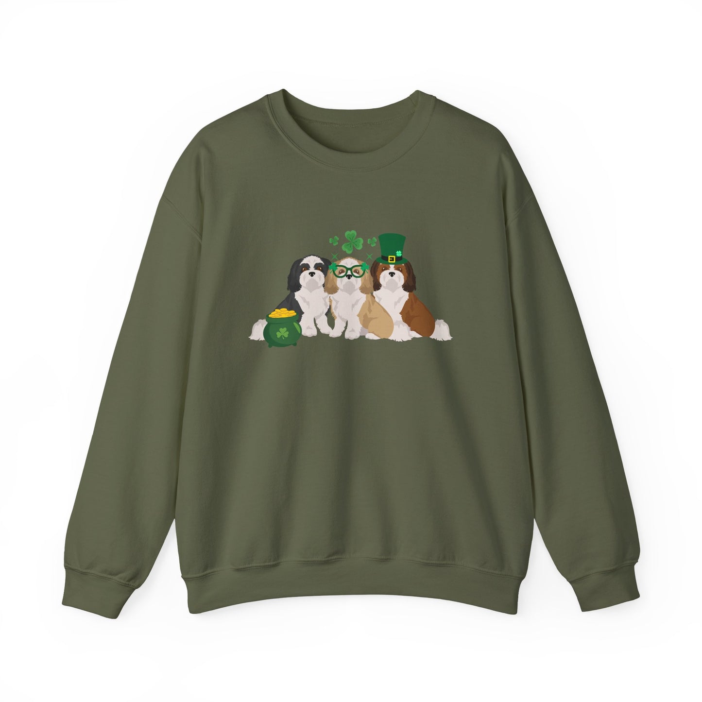 Shih Tzu Dog St Patricks Day Unisex Heavy Blend Crewneck Sweatshirt, St Pattys day, Cute Dog Mom Gift