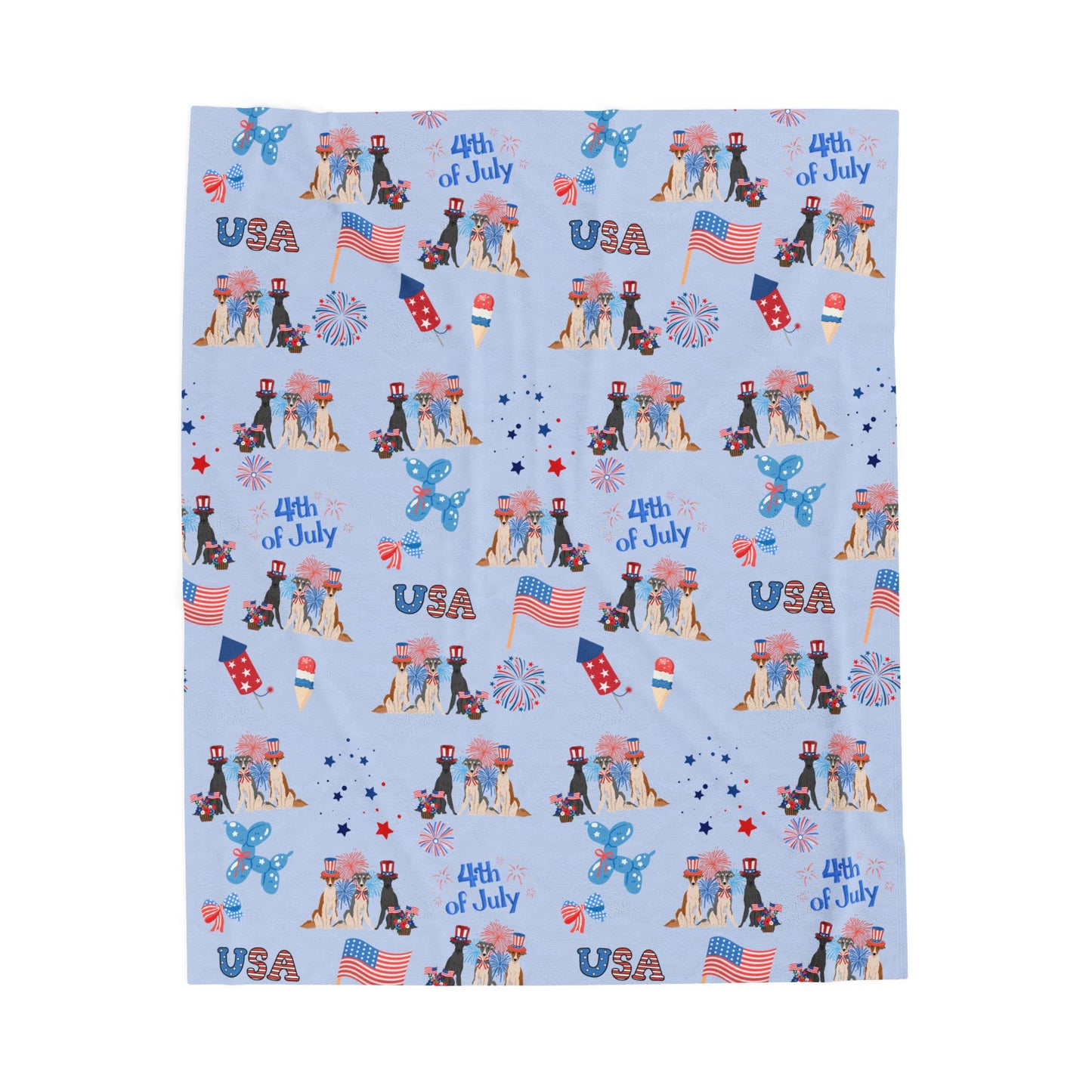 Silken Windhound Dog 4th of July Velveteen Plush Blanket. Holiday Blanket. USA