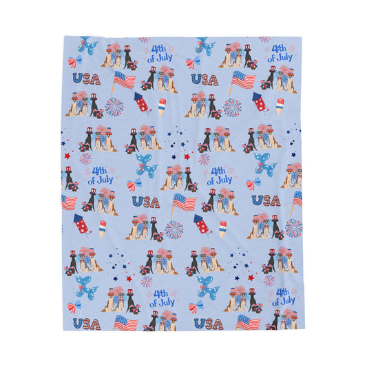 Silken Windhound Dog 4th of July Velveteen Plush Blanket. Holiday Blanket. USA