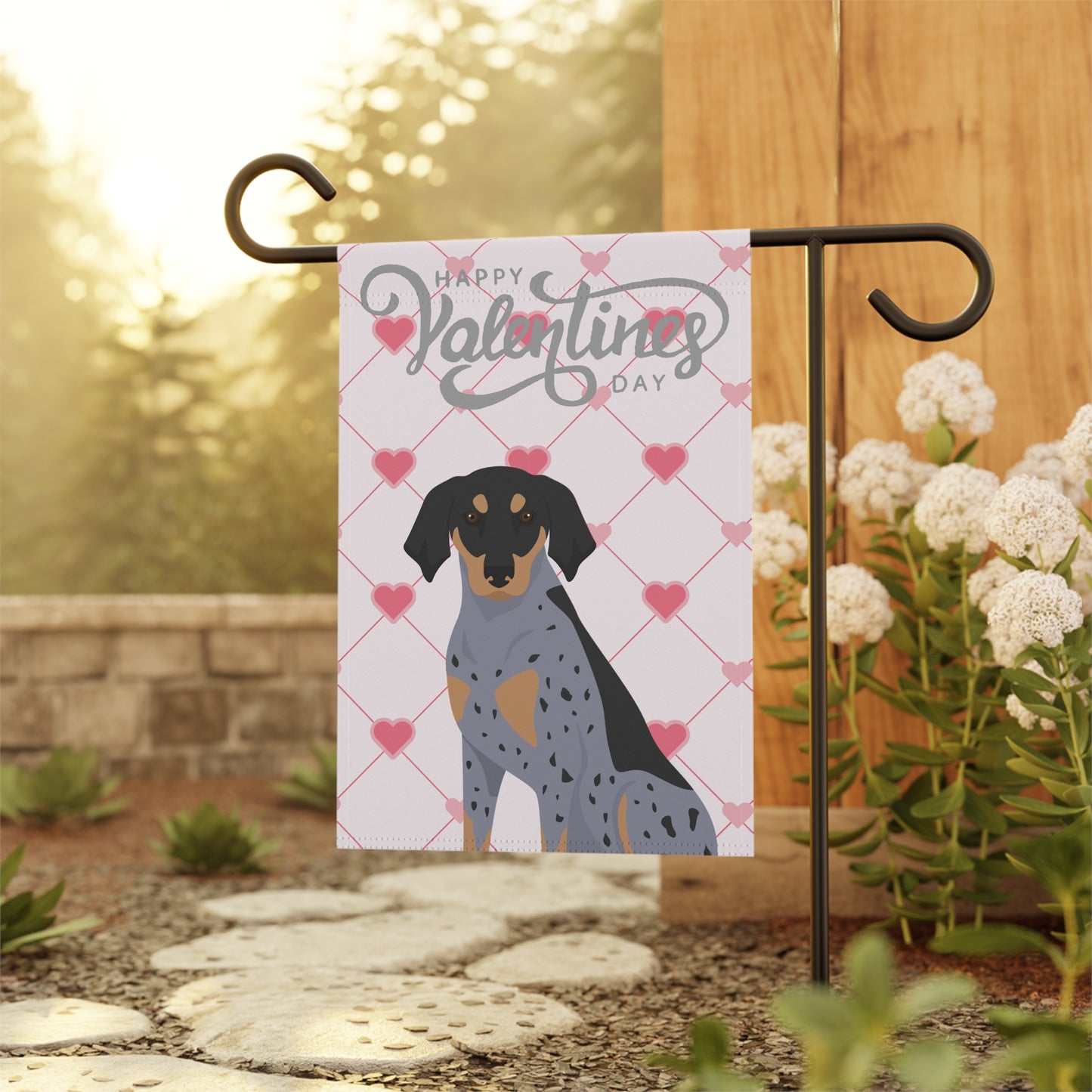 Blue Tick Coonhound Dog Valentines Day Garden Flag