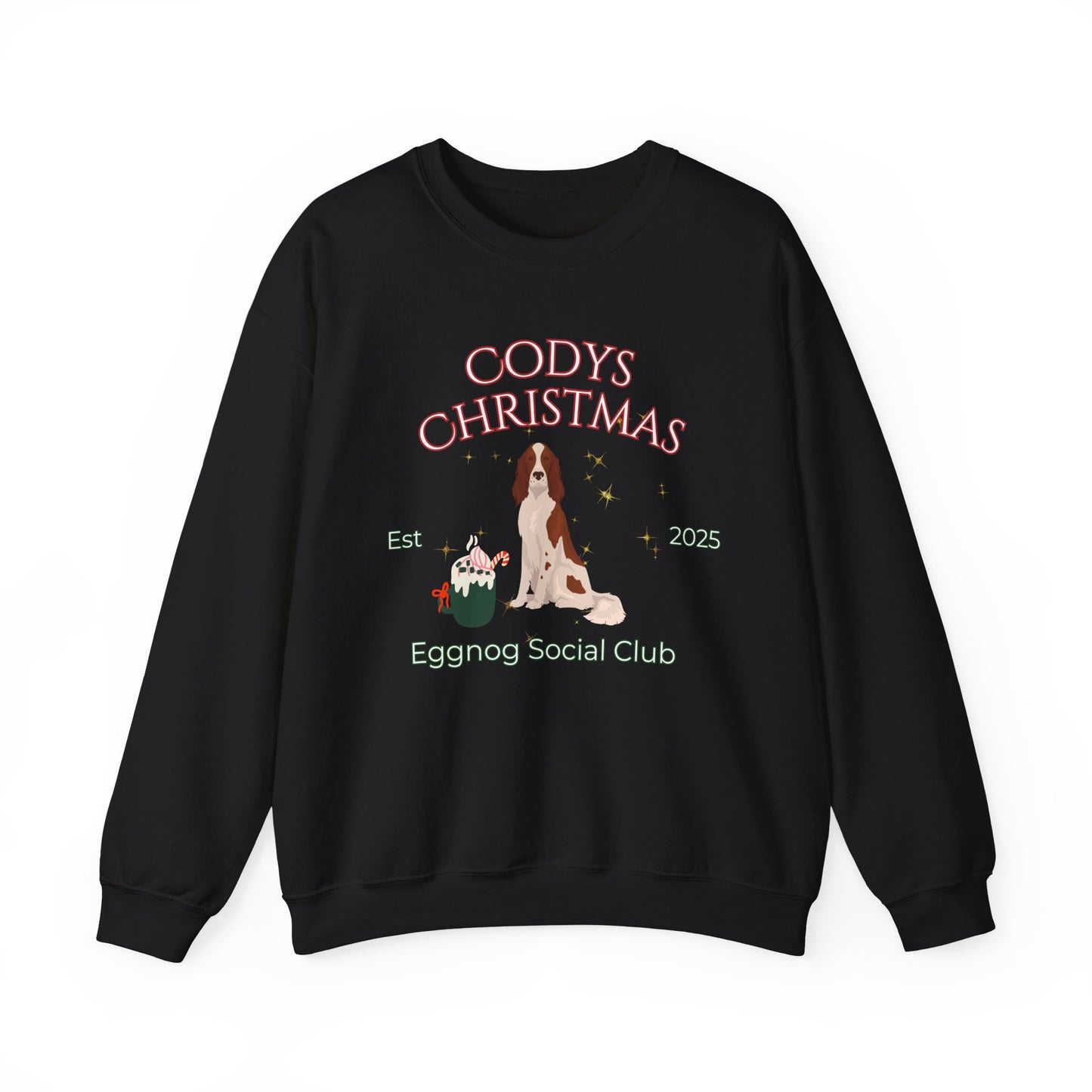 Irish Red and White Setter Dog Christmas Social Club Unisex Heavy Blend Crewneck Sweatshirt Custom Name