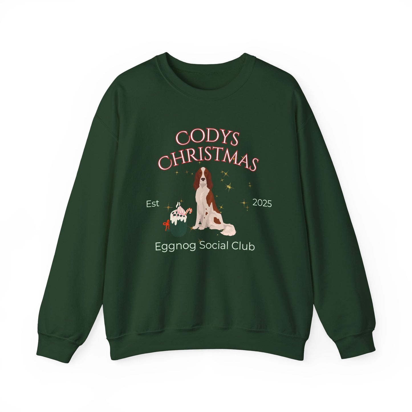 Irish Red and White Setter Dog Christmas Social Club Unisex Heavy Blend Crewneck Sweatshirt Custom Name