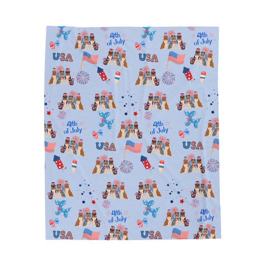 Collie Dog 4th of July Velveteen Plush Blanket. Holiday Blanket. USA