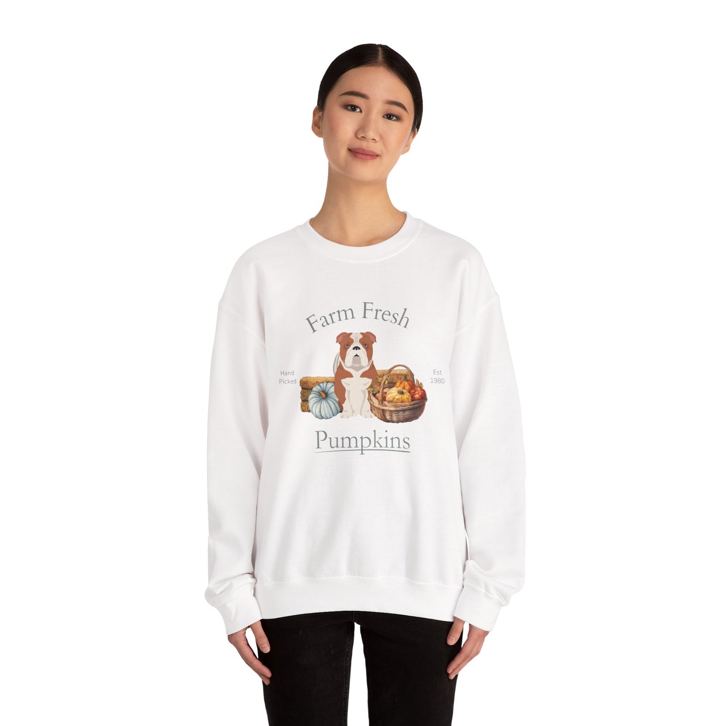 Bulldog Dog Fall Farm Fresh Unisex Heavy Blend Crewneck Sweatshirt